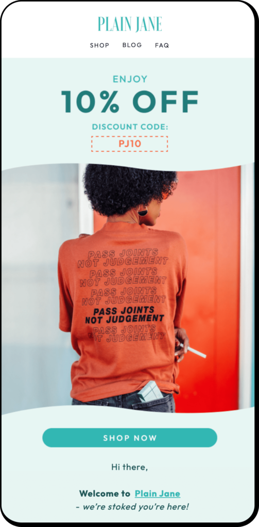 Plain Jane welcome email campaign design