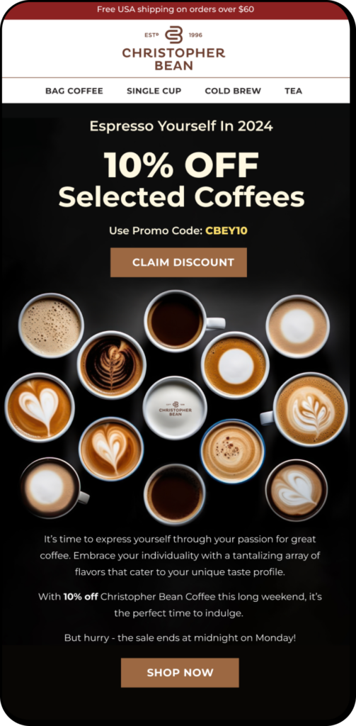 Christopher Bean Coffee campaign creative