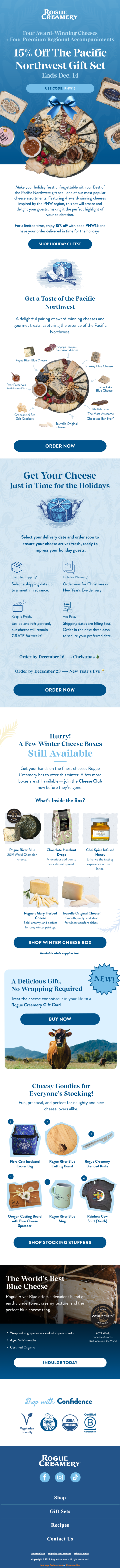 Complete Rogue Creamery Blue Cheese Bonanza holiday email campaign