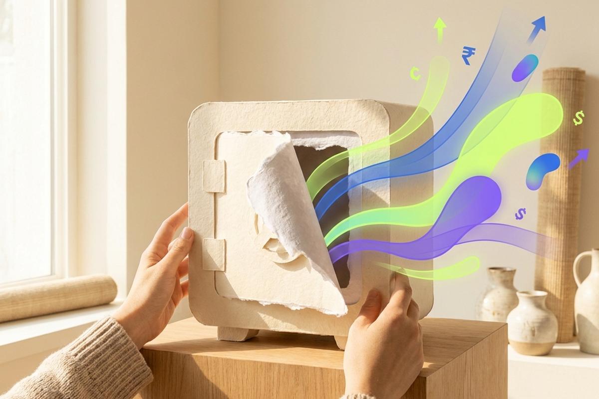 Paper safe opening into colorful revenue streams, representing value recovered from dormant email subscribers